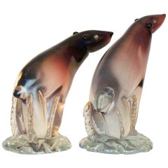 Pair of Murano Polar Bear Sculptures by Alfredo Barbini, 1930'sItaly