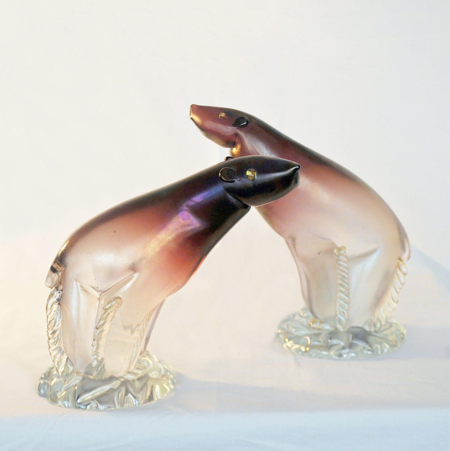 Pair of Murano Polar Bear Sculptures by Alfredo Barbini, 1930'sItaly In Excellent Condition For Sale In London, GB