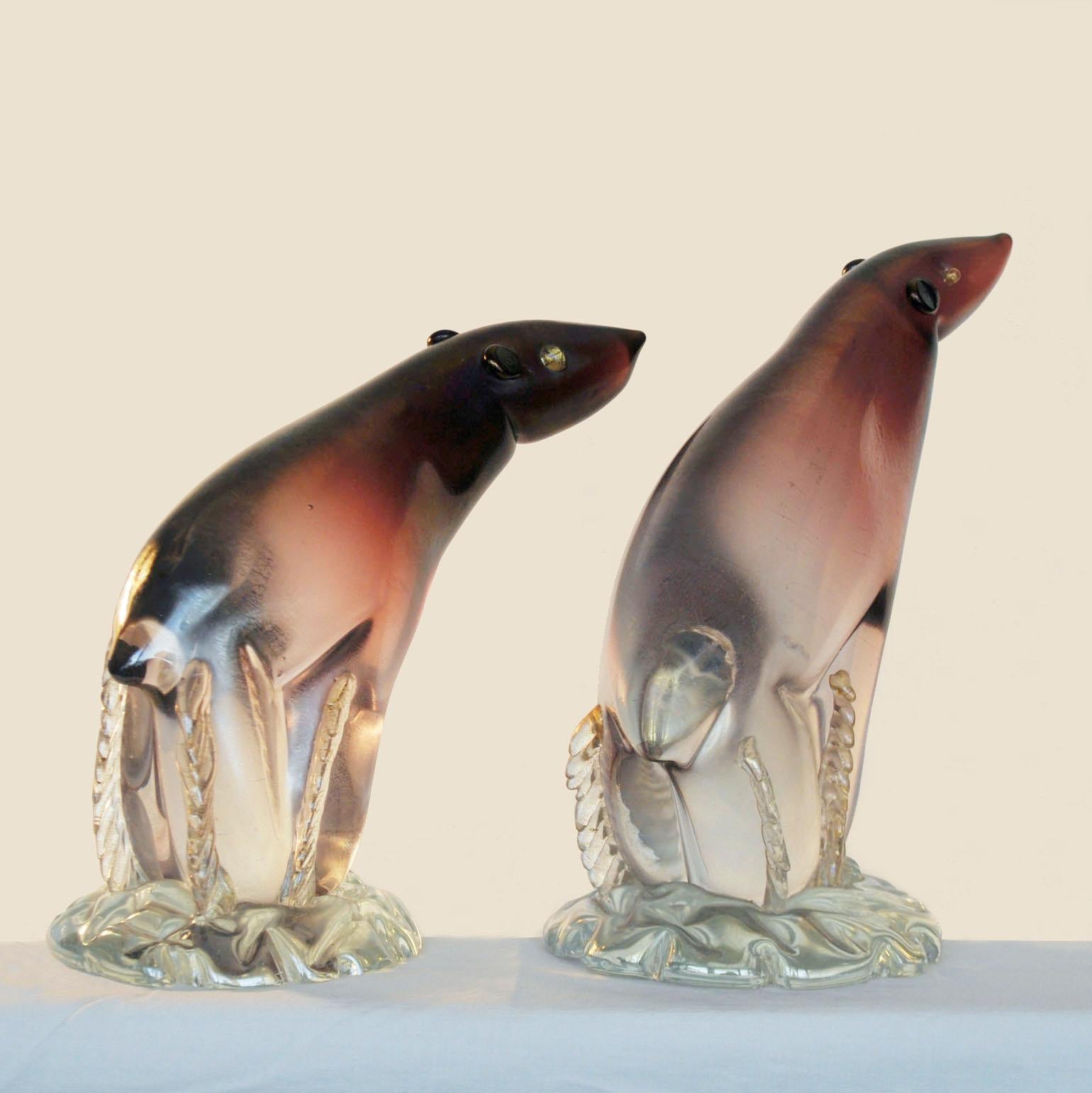Mid-20th Century Pair of Murano Polar Bear Sculptures by Alfredo Barbini, 1930'sItaly For Sale