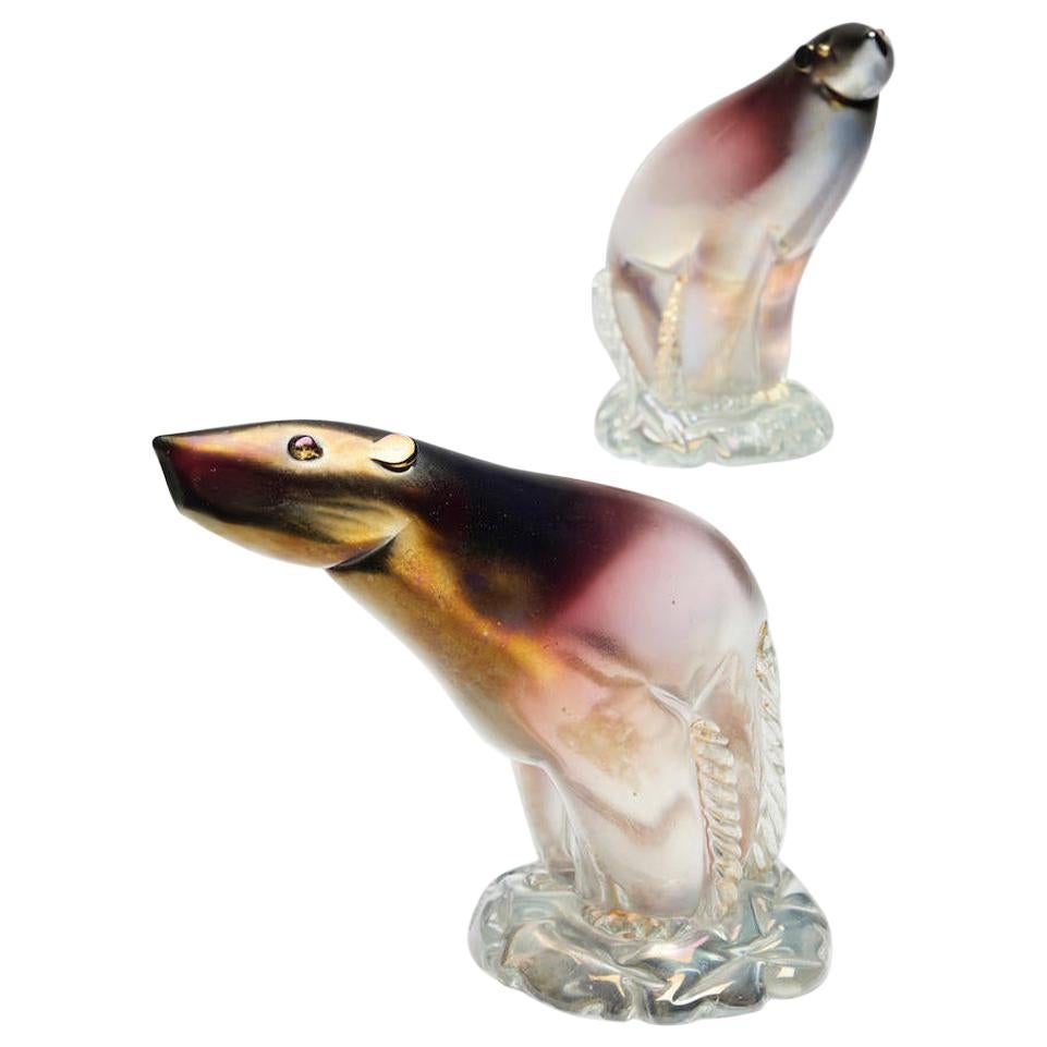 Paire de sculptures d'ours polaires de Murano par Alfredo Barbini, Italie, années 1930