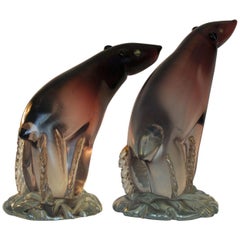 Vintage Pair of Murano Polar Bears by Alfredo Barbini, 1940-1950, Italy