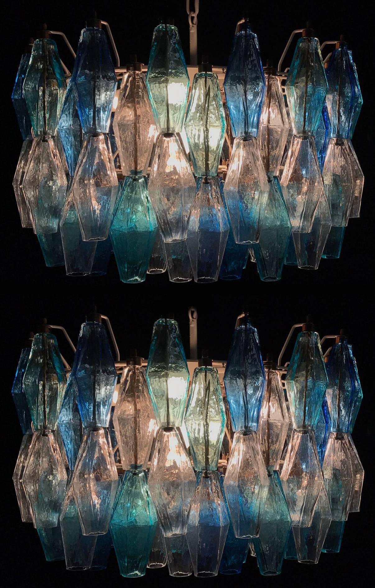 Pair of Murano Poliedri Chandelier in the Style of Carlo Scarpa For Sale 4