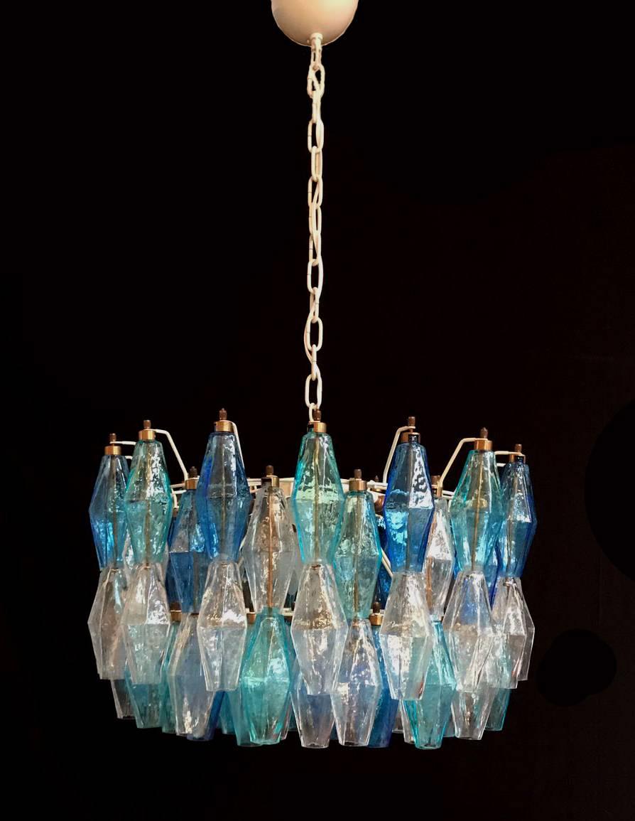 Pair of Murano Poliedri Chandelier in the Style of Carlo Scarpa For Sale 1
