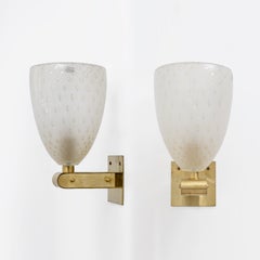 Pair of Murano Pulegoso Glass and Brass Wall Sconces, Italy