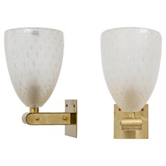 Pair of Murano Pulegoso Glass and Brass Wall Sconces, Italy