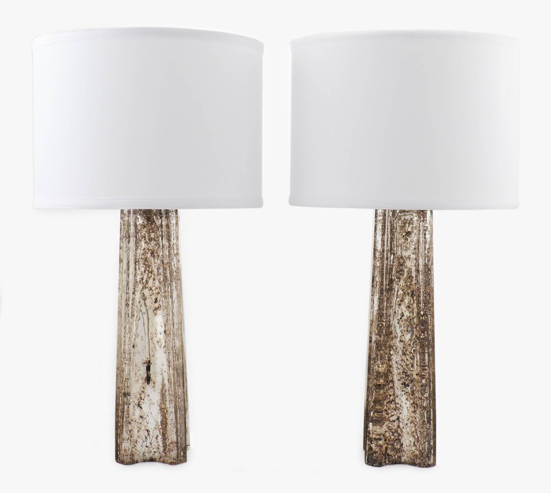 Paar Murano-Tischlampen „Pulegoso“ aus Quecksilberglas mit Quecksilberglas (Moderne) im Angebot