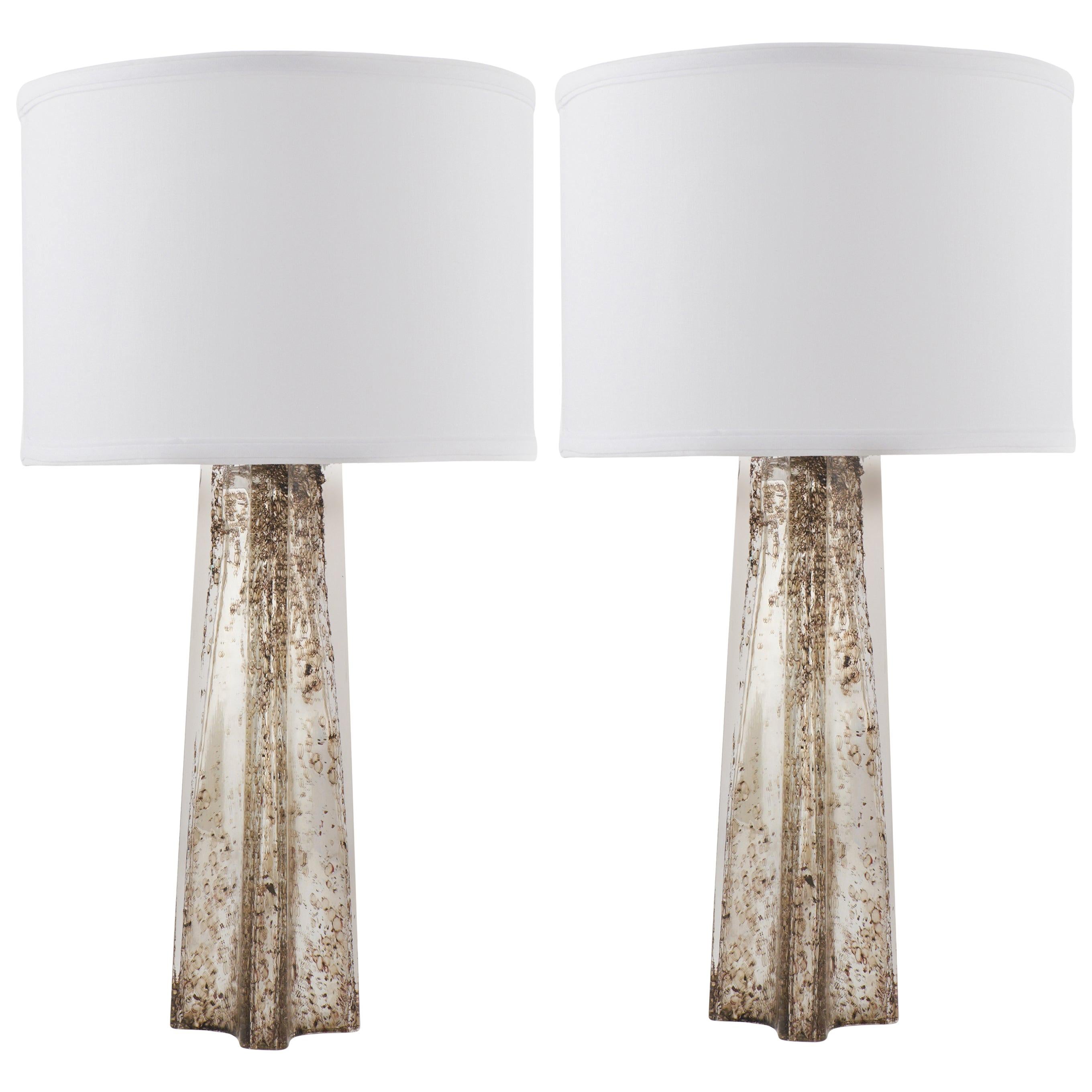 Pair of Murano "Pulegoso" Mercury Glass Table Lamps For Sale