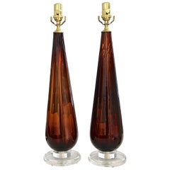 Pair of Murano "Root Beer" Tear Drop Glass Table Lamps