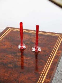 Pair of Murano Ruby Red Glass Bud Vases, Italy 1970s