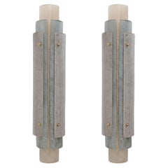 Pair of Murano Scavo Glass Wall Lamps with Brass Details