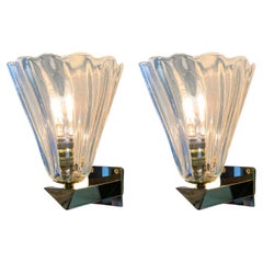 Pair of Murano Sconces Barovier&Toso Style, 1940
s
