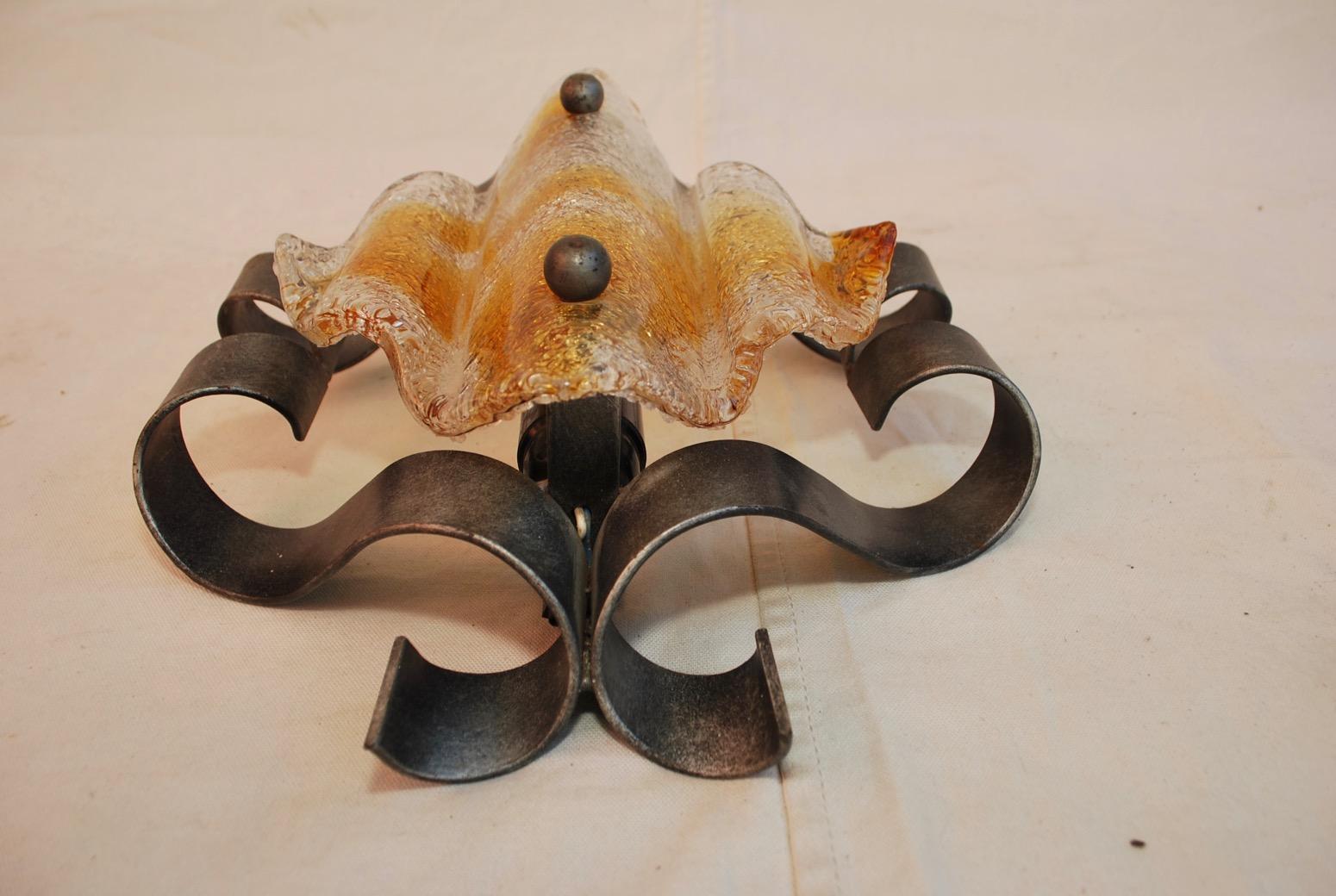 Italian Pair of  Murano Sconces with a Rare Design by Mazzega For Sale
