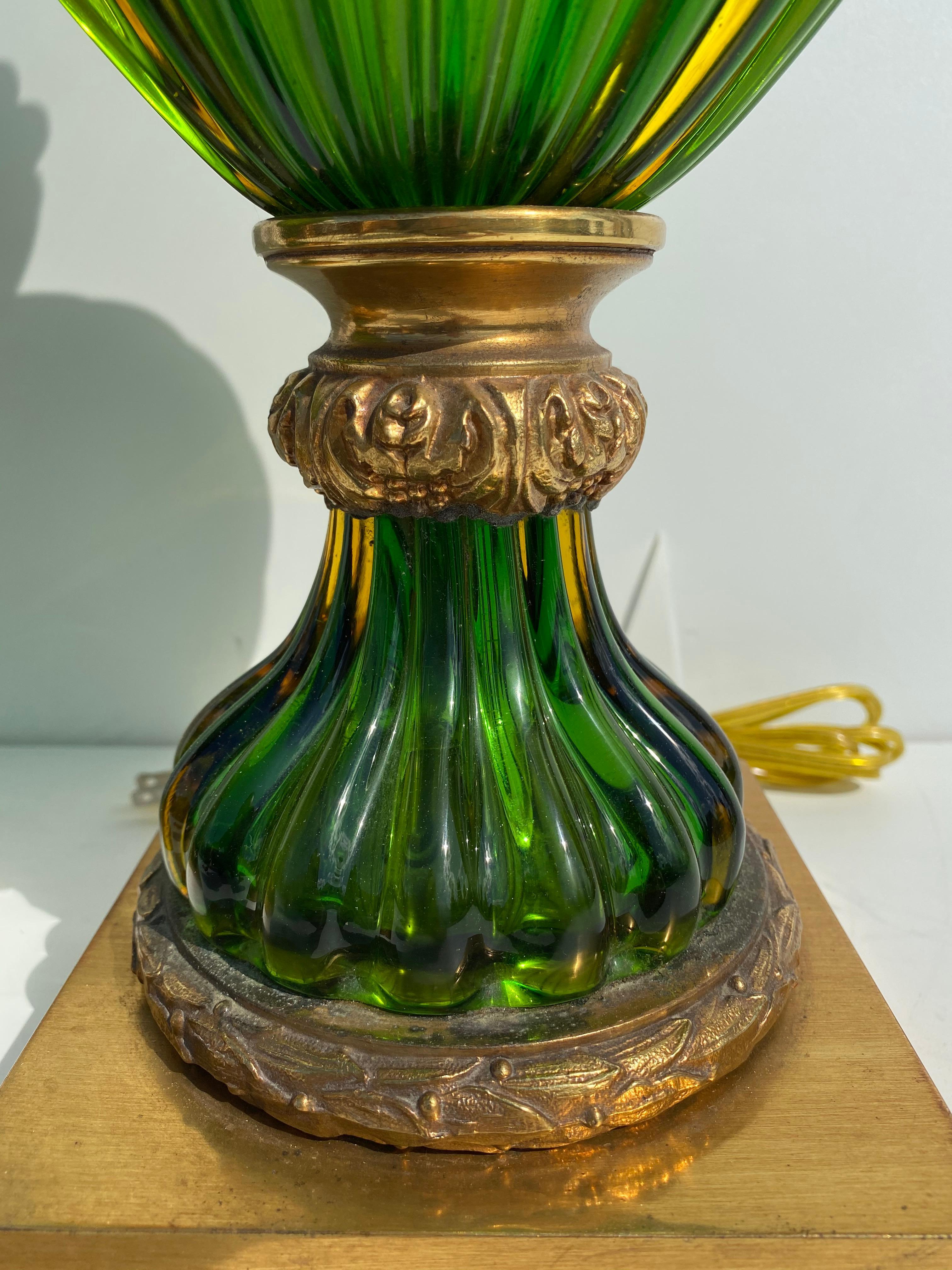 Pair of Murano Seguso Green Glass Lamp for Marbro 3