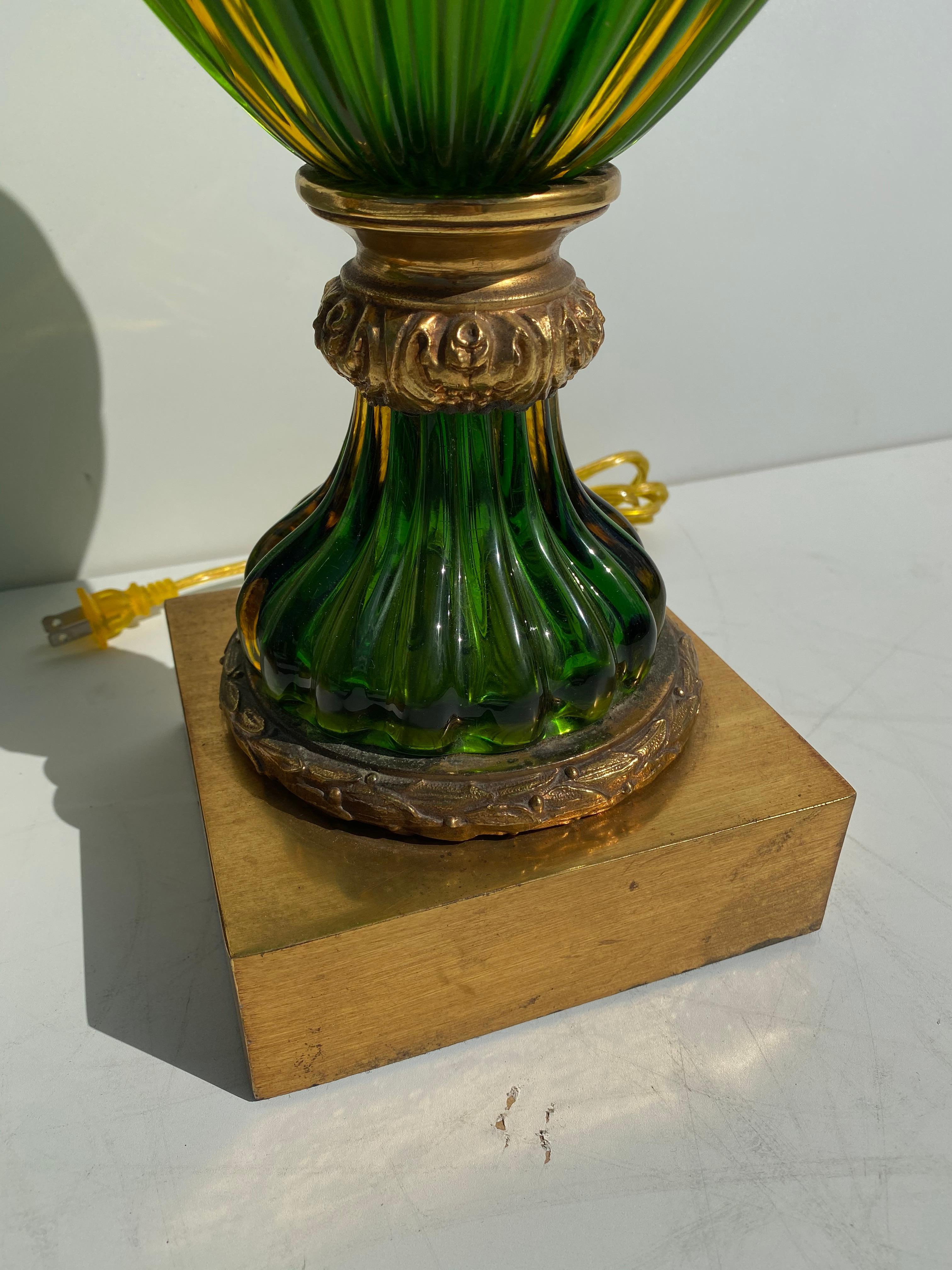 Pair of Murano Seguso Green Glass Lamp for Marbro 4