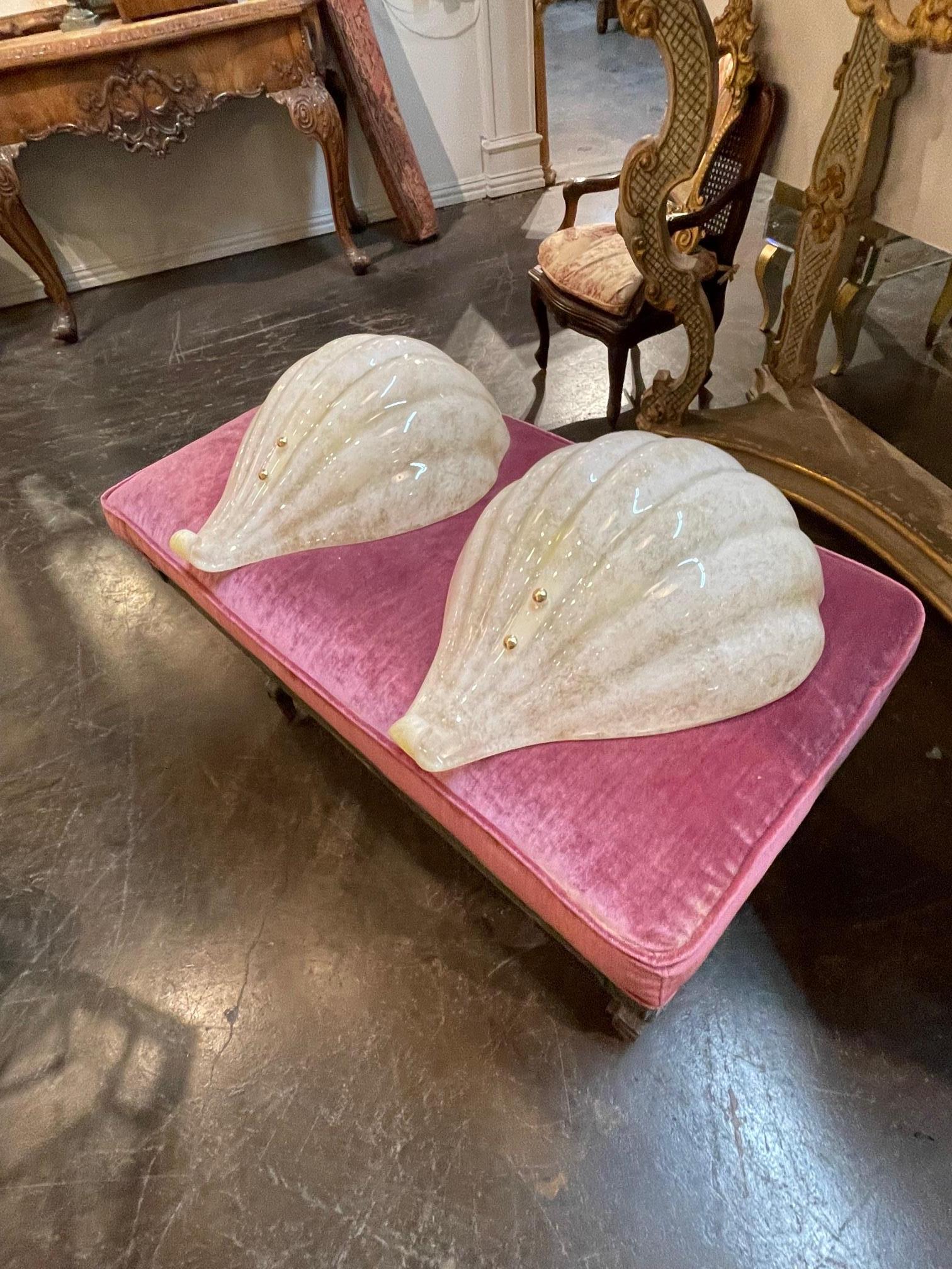 Pair of Murano Shell Form Sconces In Good Condition For Sale In Dallas, TX