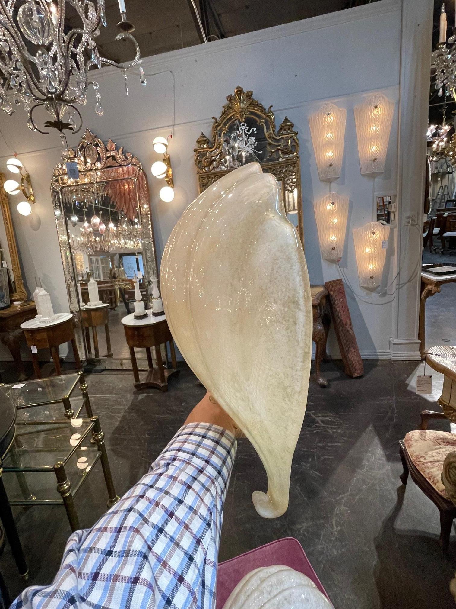 Brass Pair of Murano Shell Form Sconces For Sale