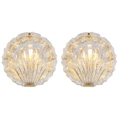 Pair of Murano Shell Glass Wall Lights Sconces by Limburg, Germany, 1970s