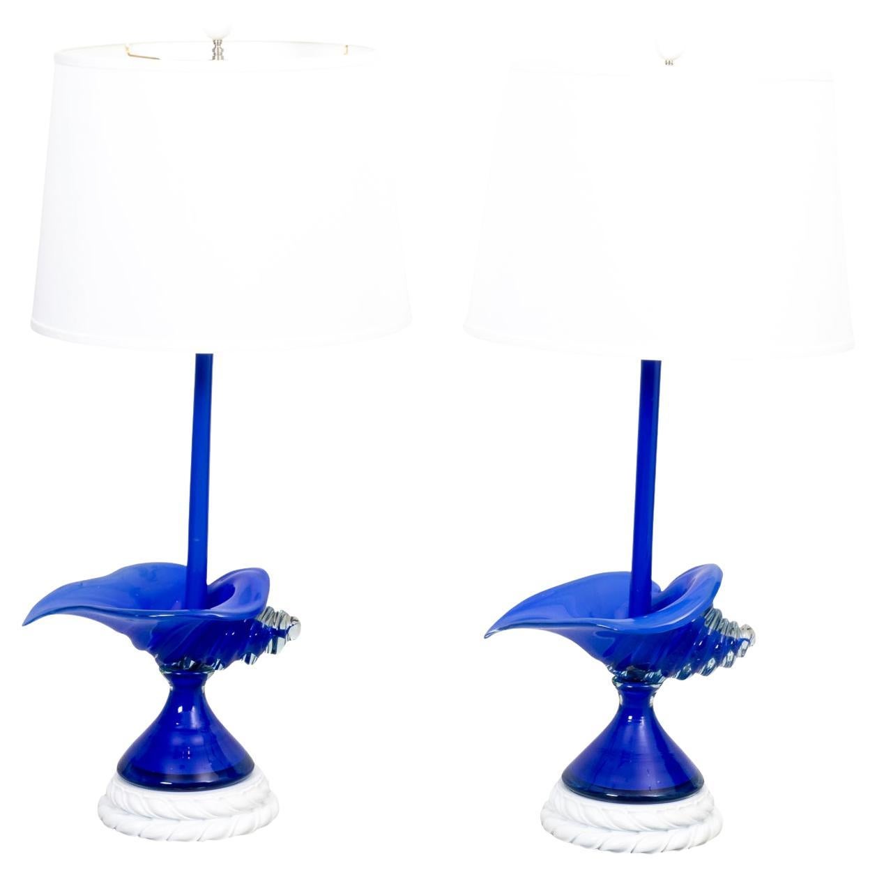 Pair of Murano Shell Table Lamps For Sale