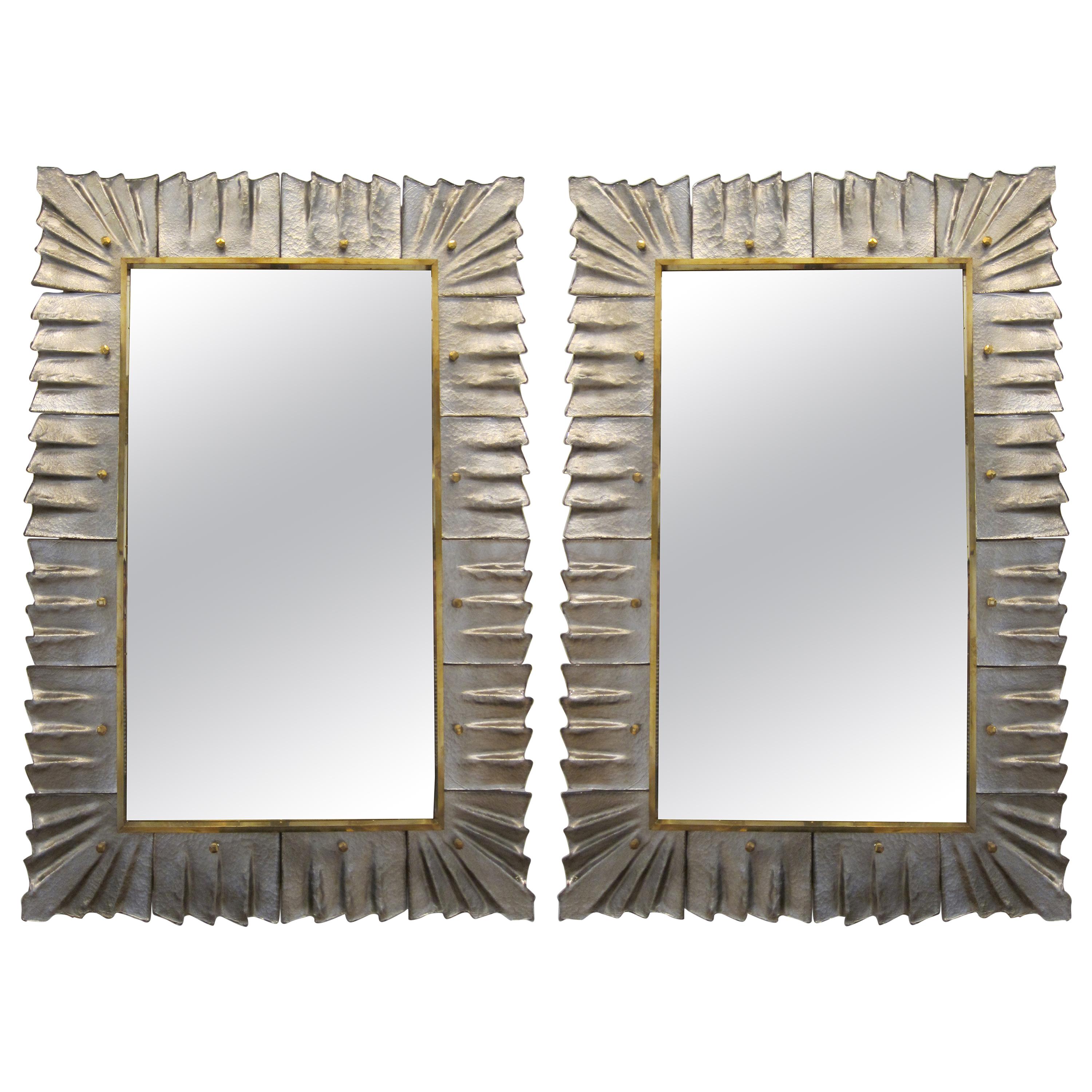 Pair of Murano Silver Glass Framed Mirror, In Stock