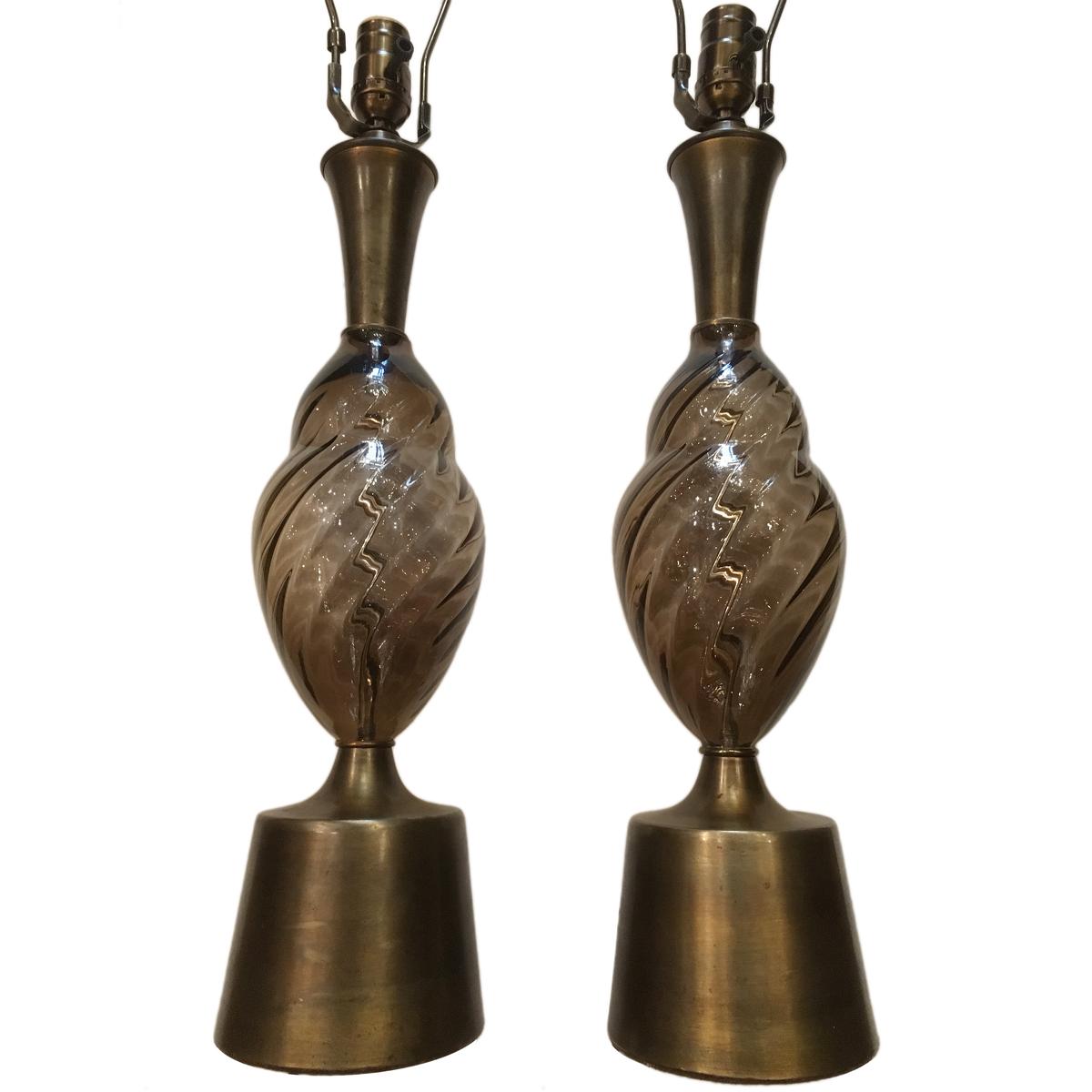 Pair Of Smoke Murano Glass Table Lamps For Sale At 1stdibs
