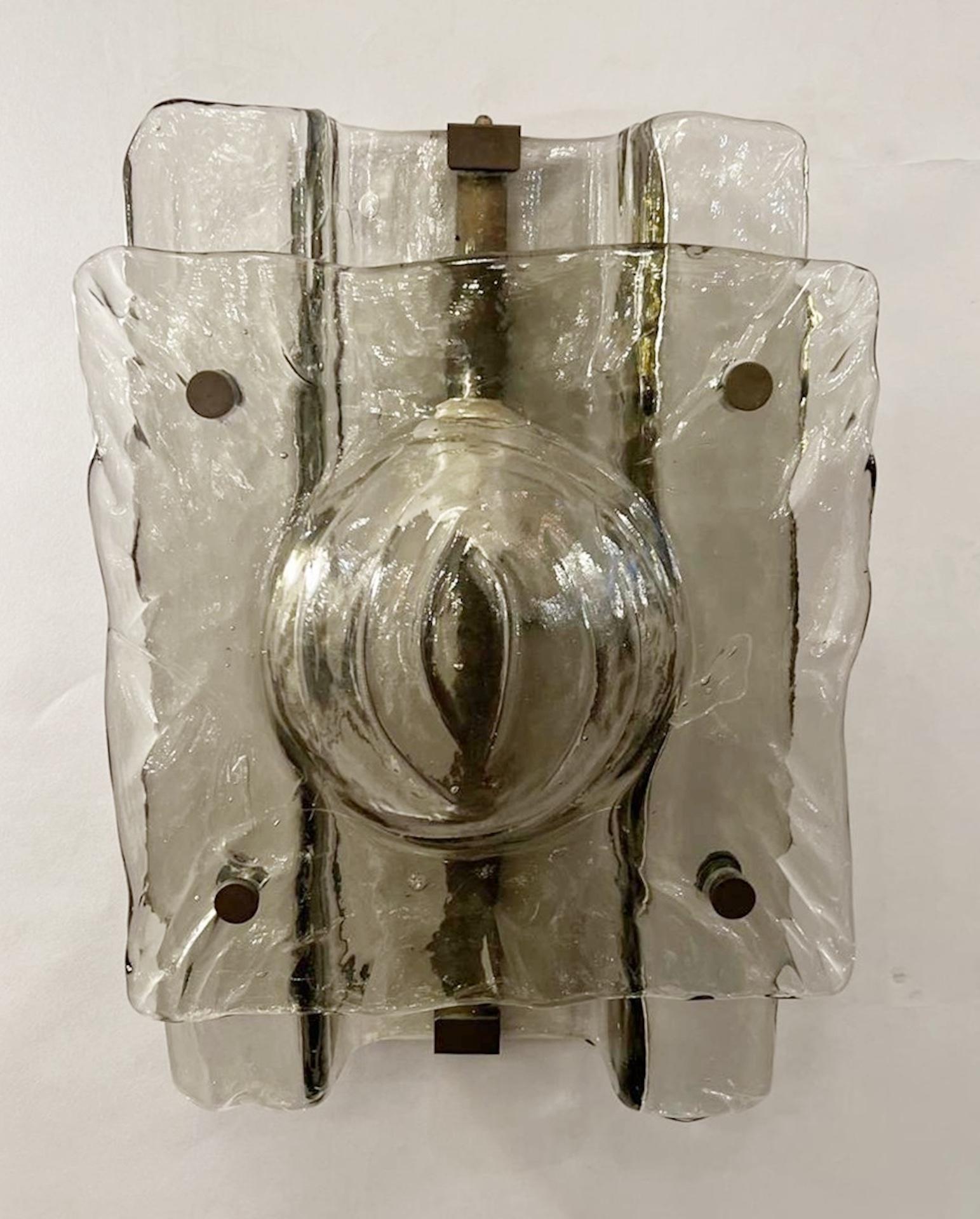 Pareja de apliques de cristal ahumado de Murano, años 60 Moderno de mediados de siglo en venta