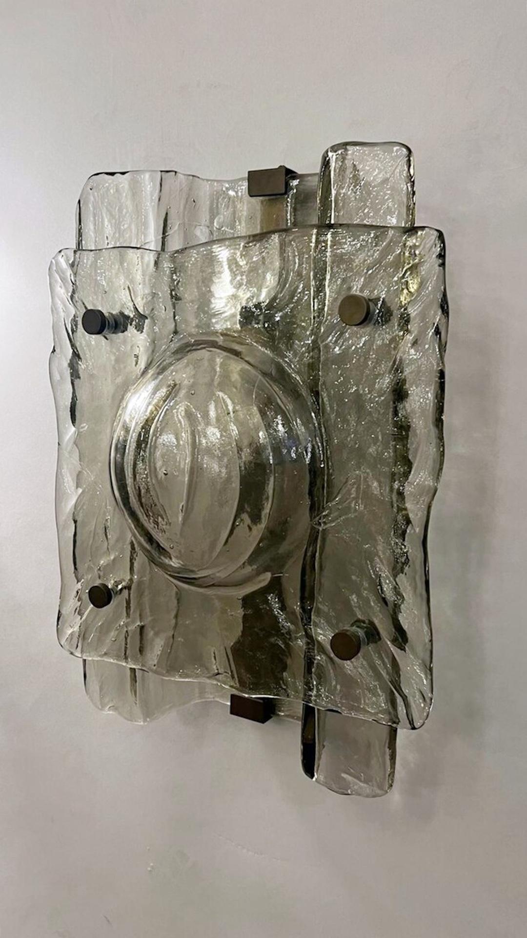 Pareja de apliques de cristal ahumado de Murano, años 60 Vidrio en venta