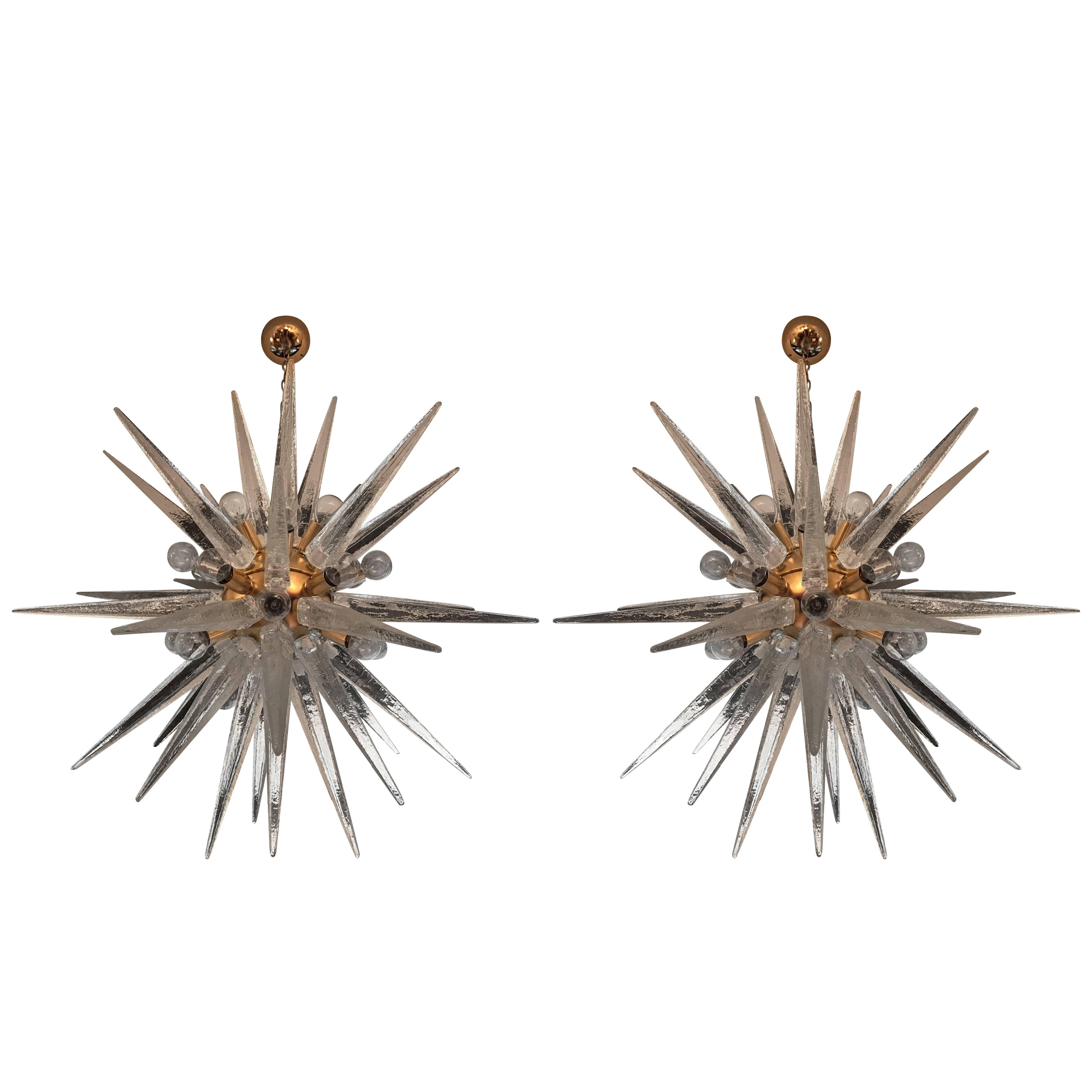 Pair of Venetian Glass Snowflake Chandeliers, 1970