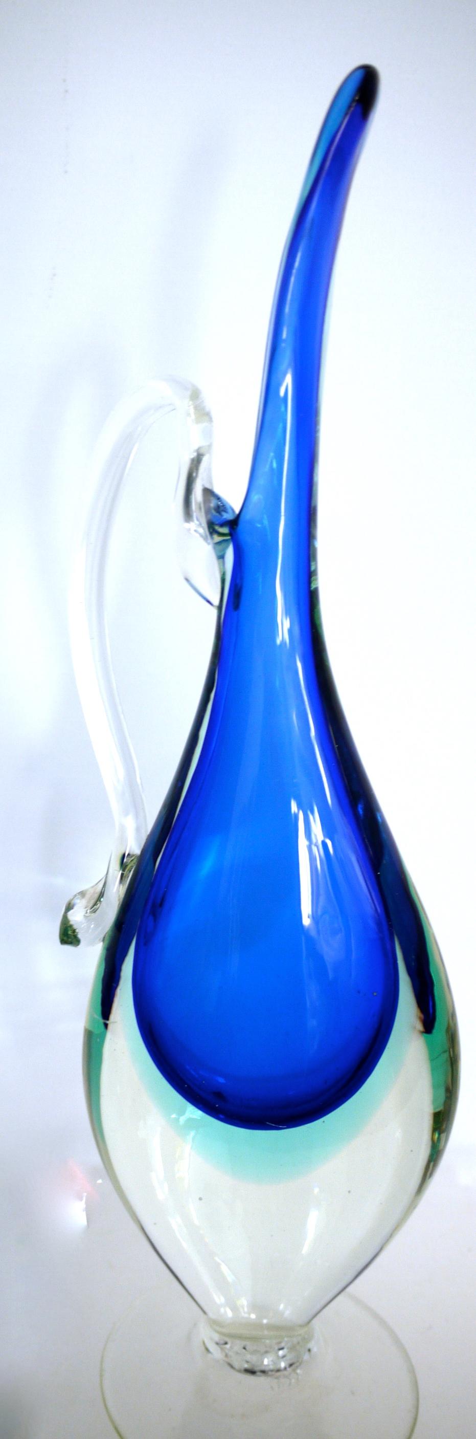 Pair of Murano Sommerso Glass Vases/Pitchers in Layered Shades of Blue, 1980s For Sale 2