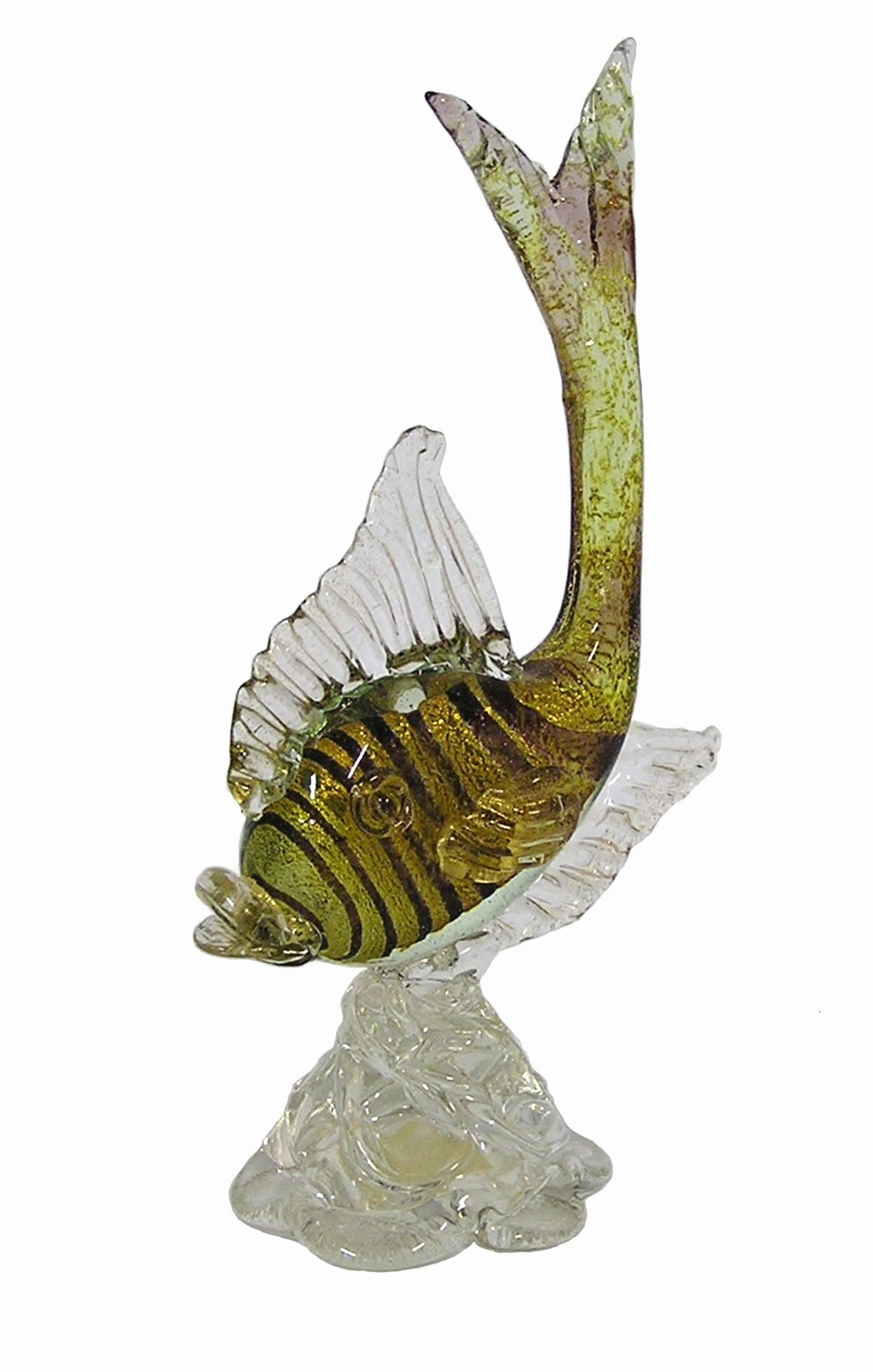 A stunning pair of handblown Italian art glass Sommerso fish sculptures from the 1950s-1960s. Made in Murano Italy and labelled 