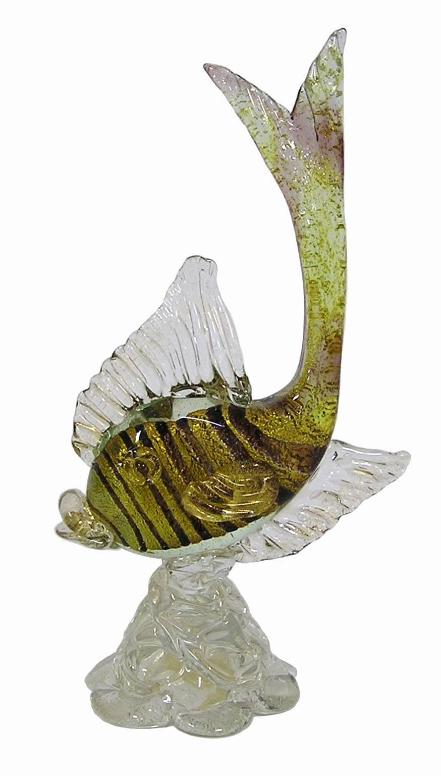 20th Century Pair of Murano Sommerso Italian Art Glass Fish Sculptures