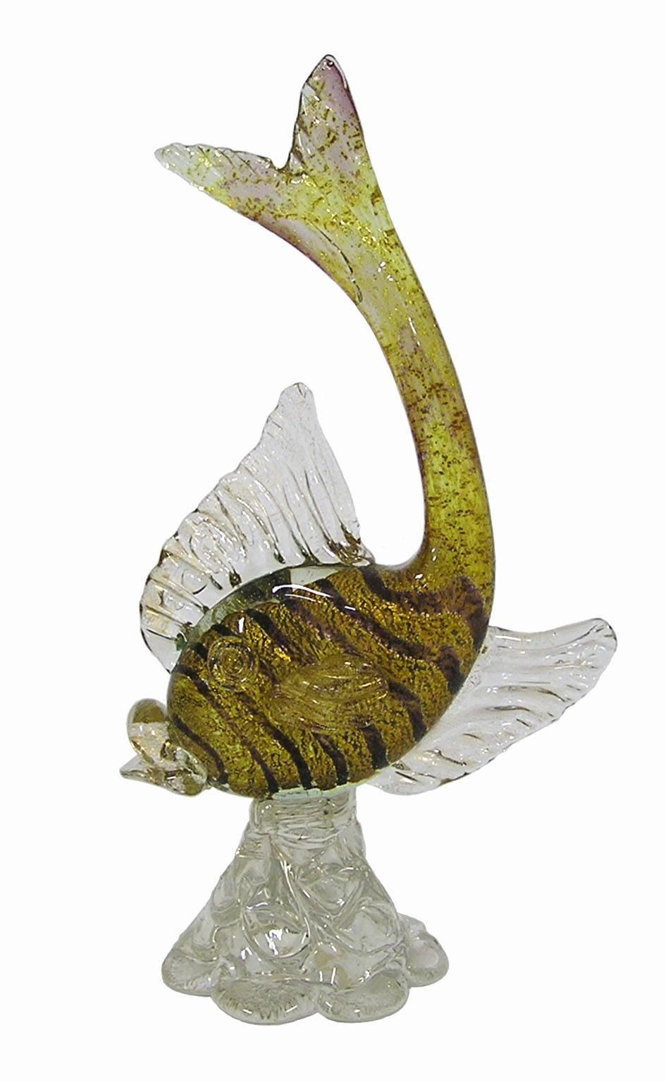 Pair of Murano Sommerso Italian Art Glass Fish Sculptures 1
