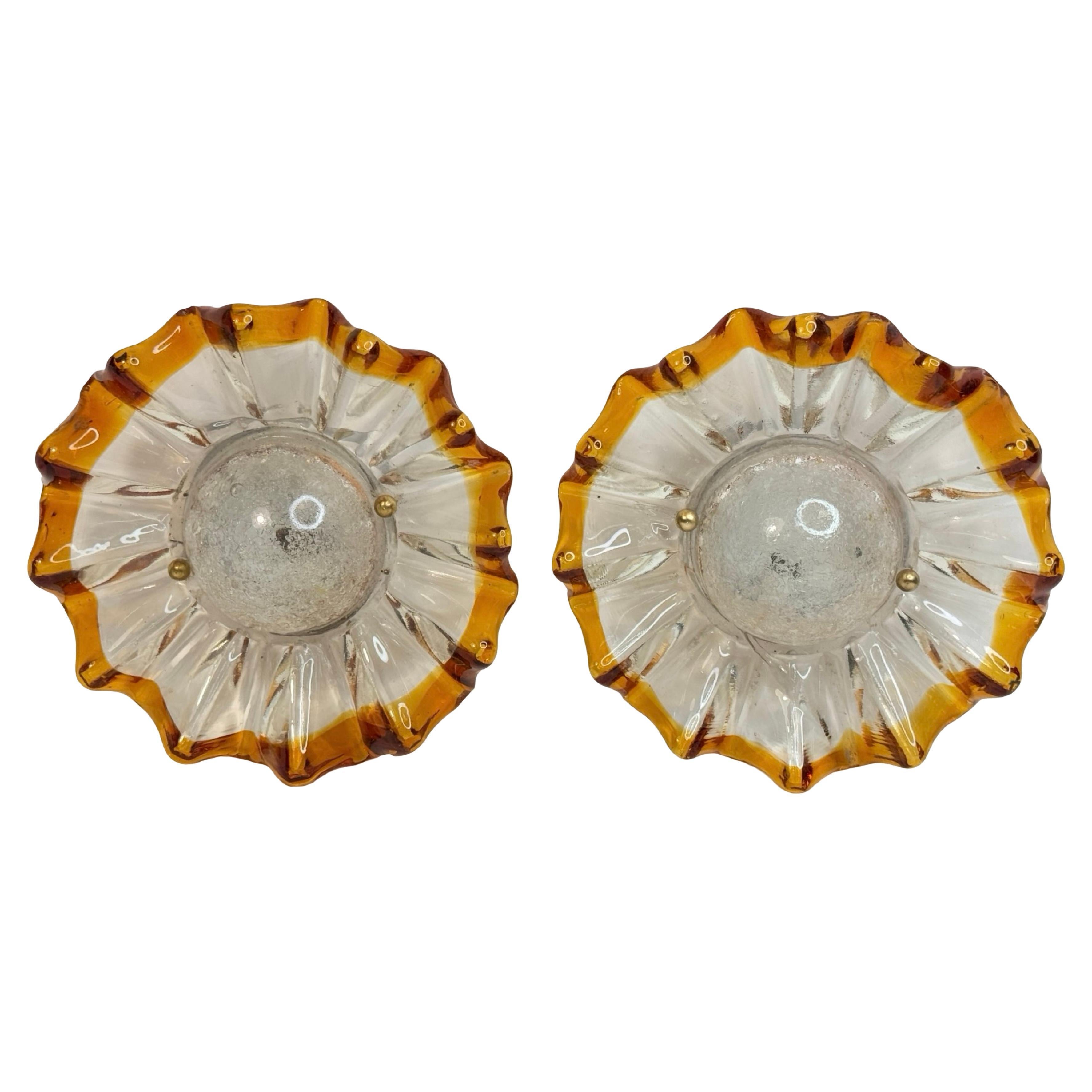 Pair of Murano Starburst Glass & Chrome Sconces Mid-Century Modern Italy Mazzega