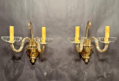Pair of Murano-Style Glass and Brass Two-Light Wall Sconces, Bohemia