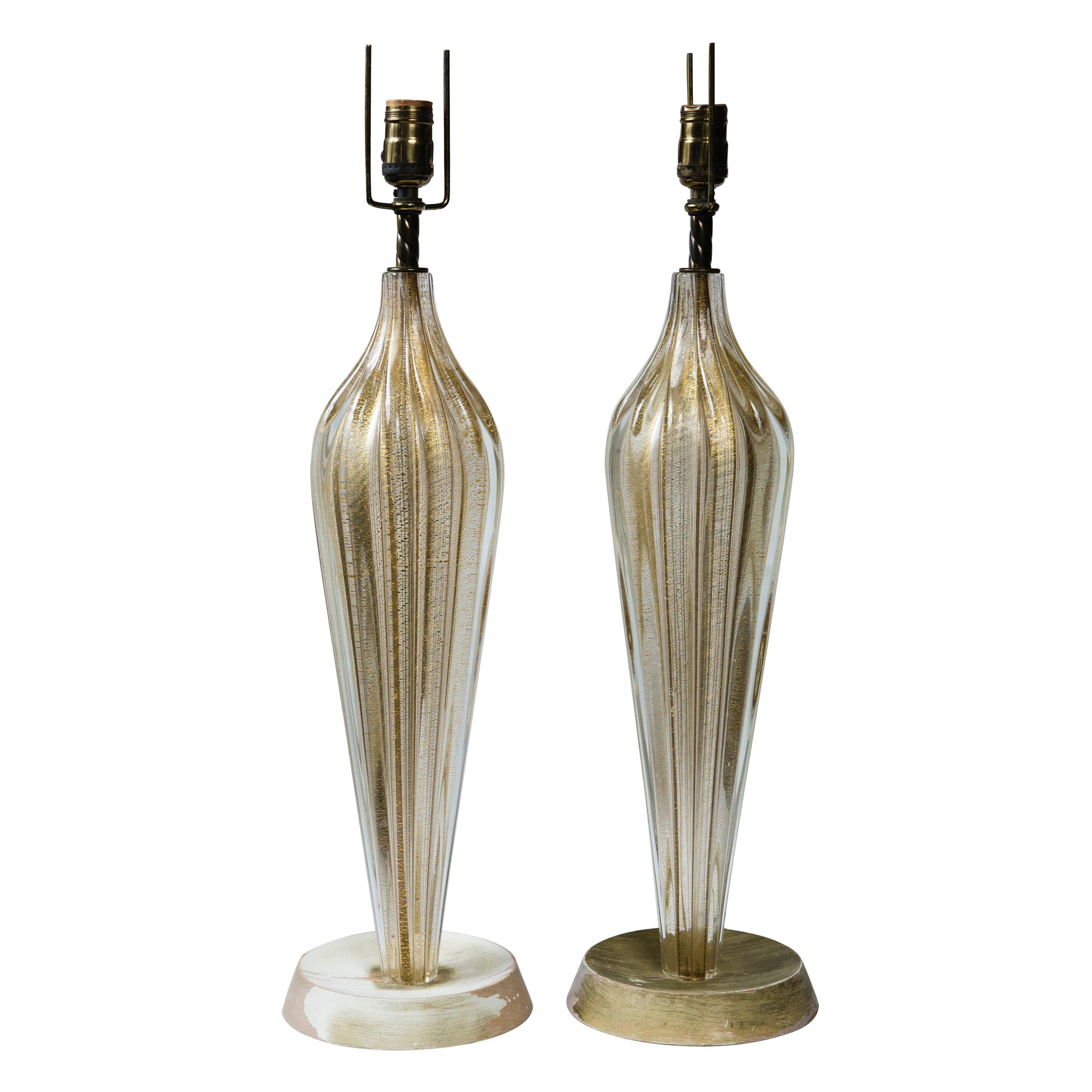 Pair of Murano Style Glass Table Lamps For Sale