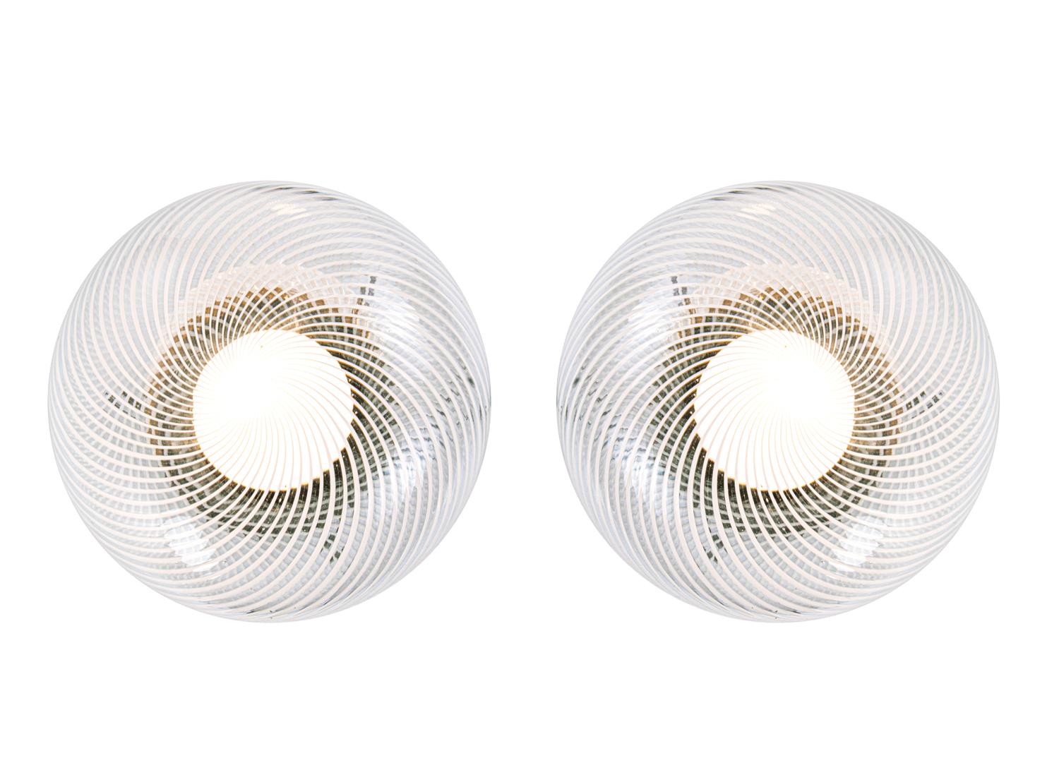 Pair of Murano Swirl Glass Sconces/ Ceiling Lights by Venini, 1970s 2