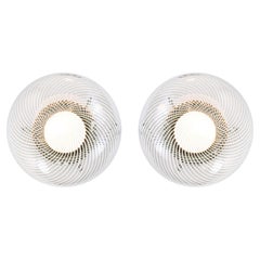 Pair of Murano Swirl Glass Sconces/ Ceiling Lights by Venini, 1970s