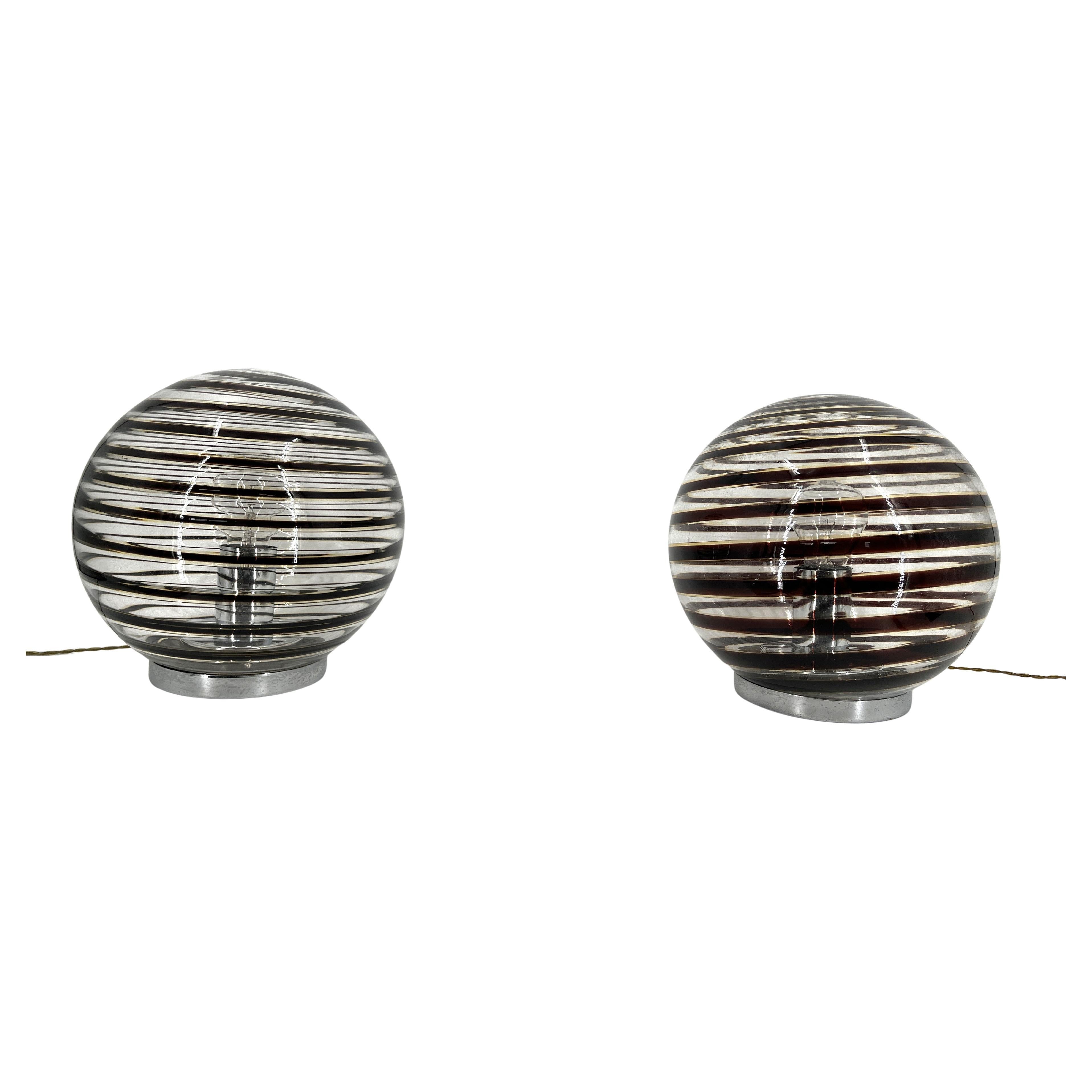 Paire de lampes de table en verre tourbillonnant de Murano, 1970 en vente