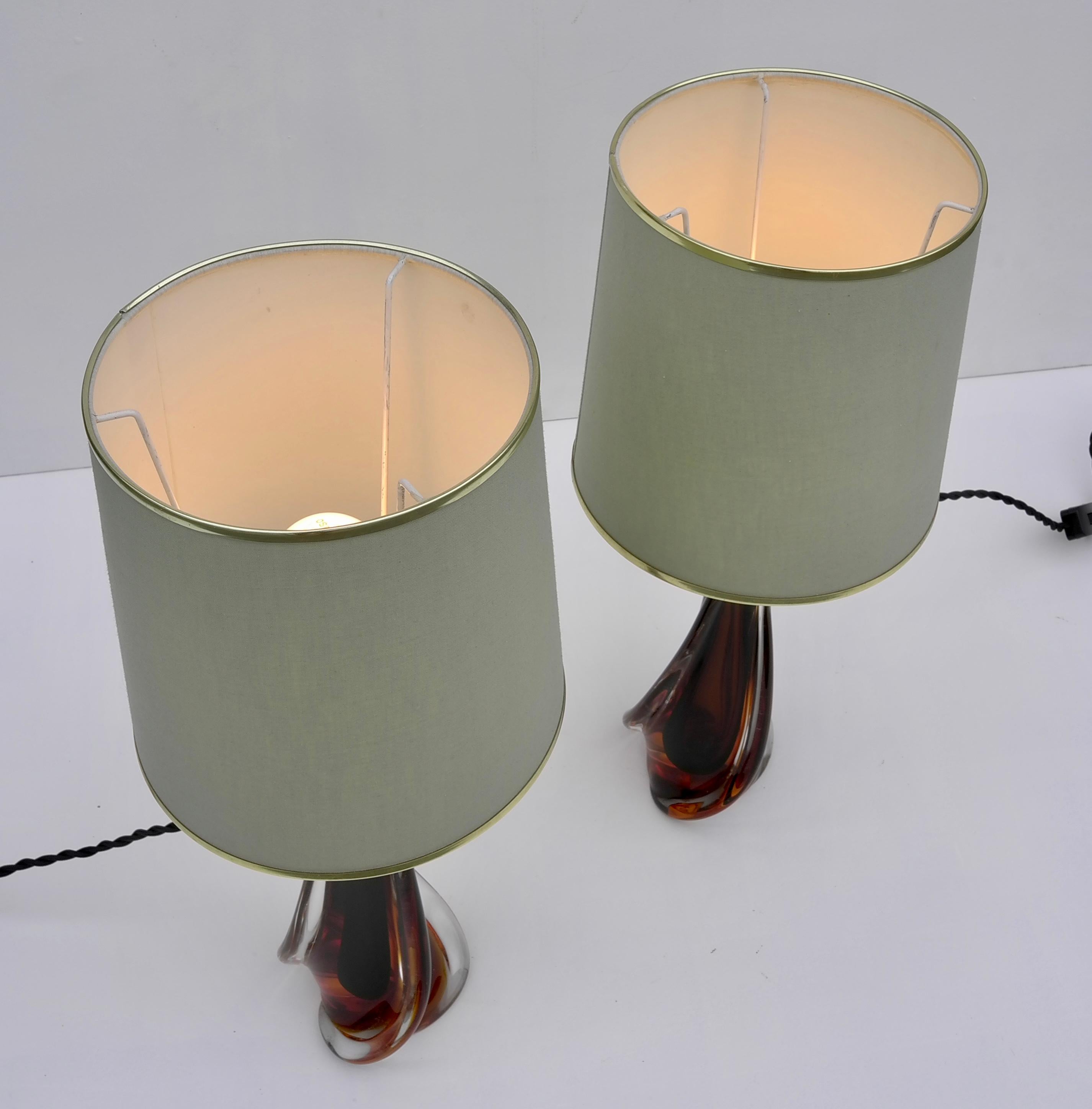 Paire de lampes de table de Murano par Pietro Toso & Co en verre ambré, Italie, années 1950 Bon état - En vente à Den Haag, NL