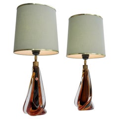 Paar Murano Tischlampen von Pietro Toso & Co aus Bernsteinglas, Italien 1950er Jahre