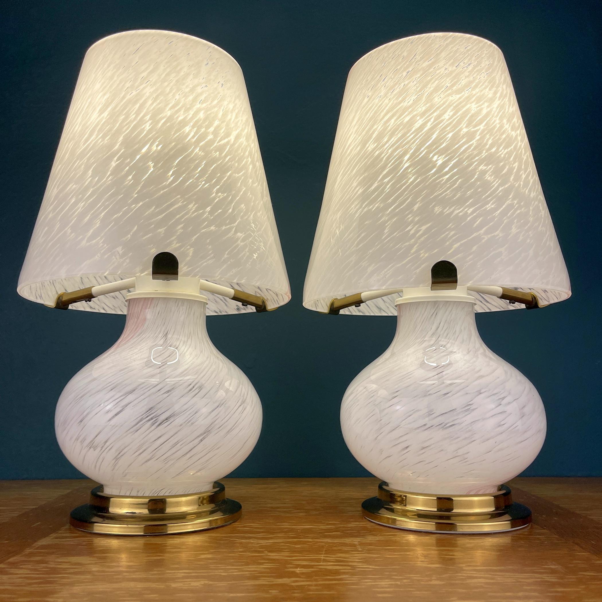 Murano Glass Pair of Murano Table Lamps Mushroom Italy 1970s  For Sale