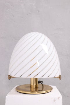 Pair of Murano Table Lamps with Glass Shades and Brass Base, 1970s