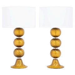 Pair of Murano Tobacco "Avventurina" Glass Table Lamps