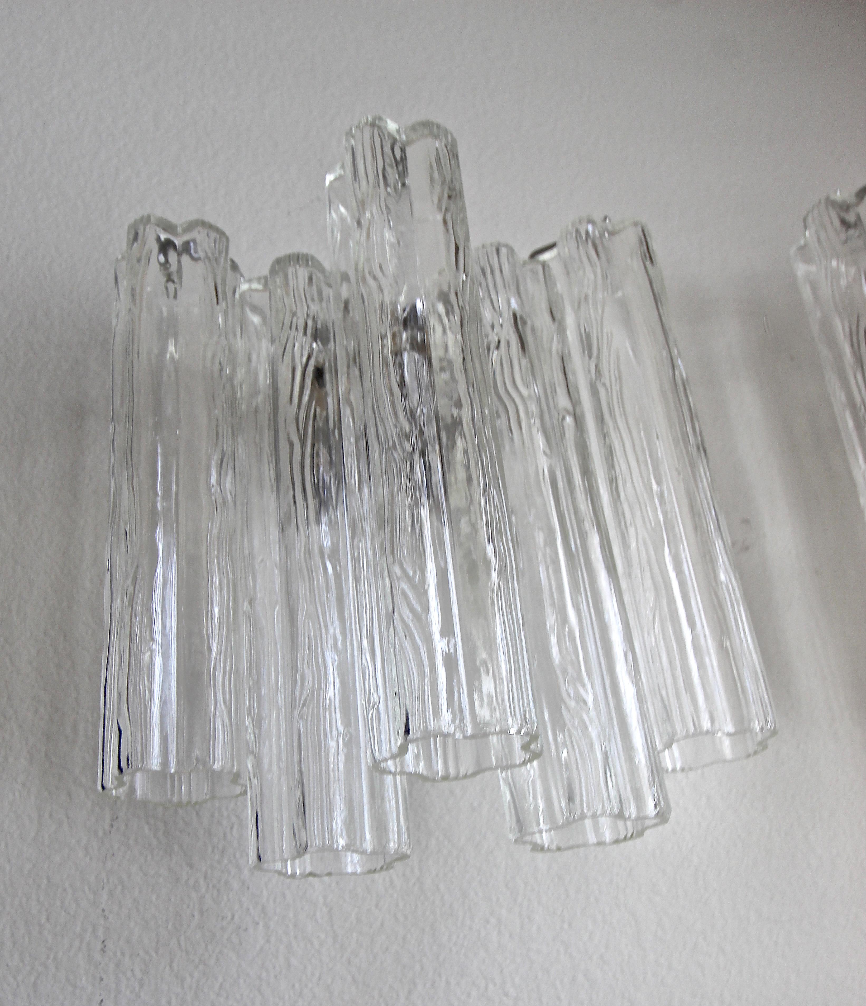 Pair of Murano Tronchi Glass Tube Wall Sconces 5