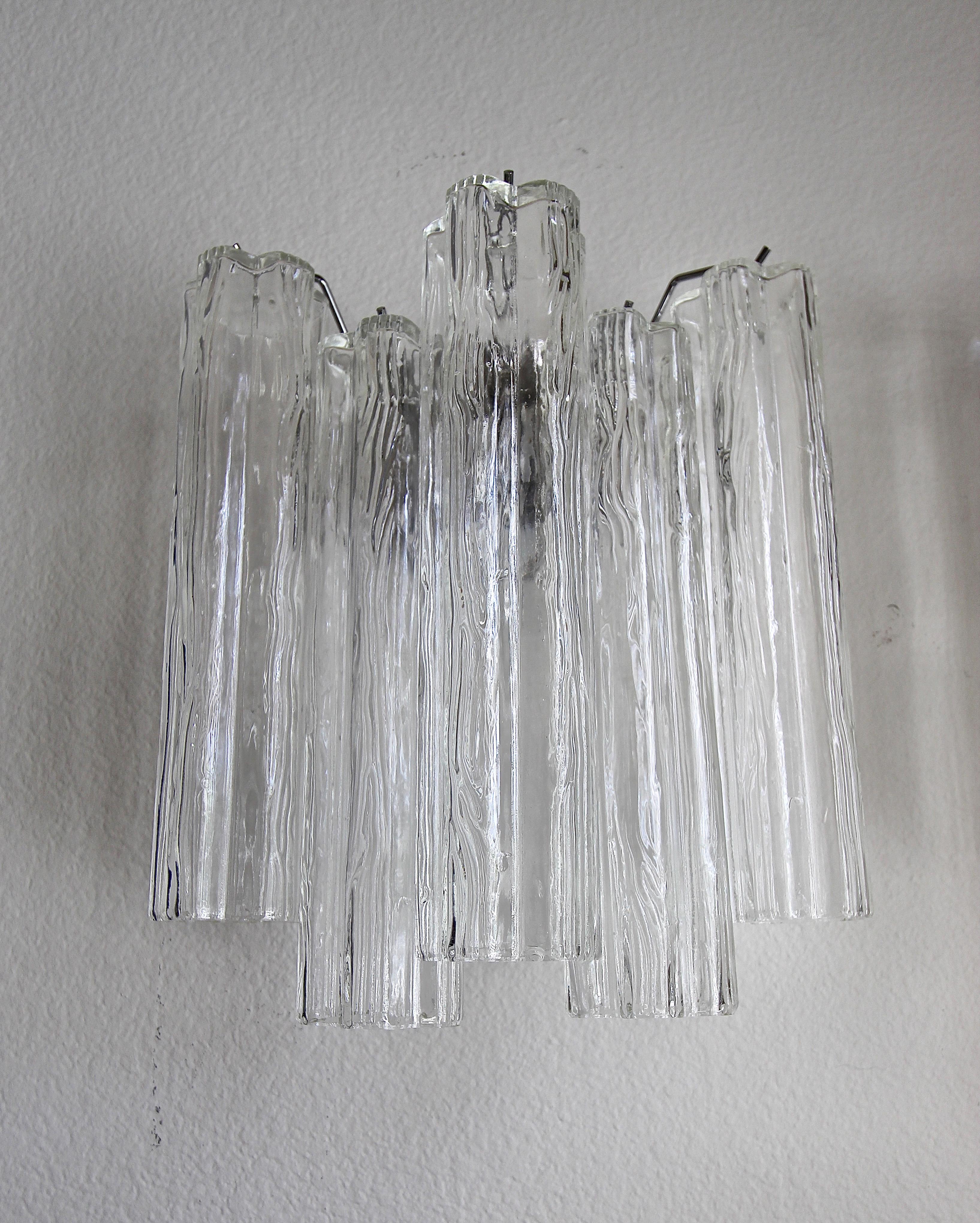 Pair of Murano Tronchi Glass Tube Wall Sconces 7