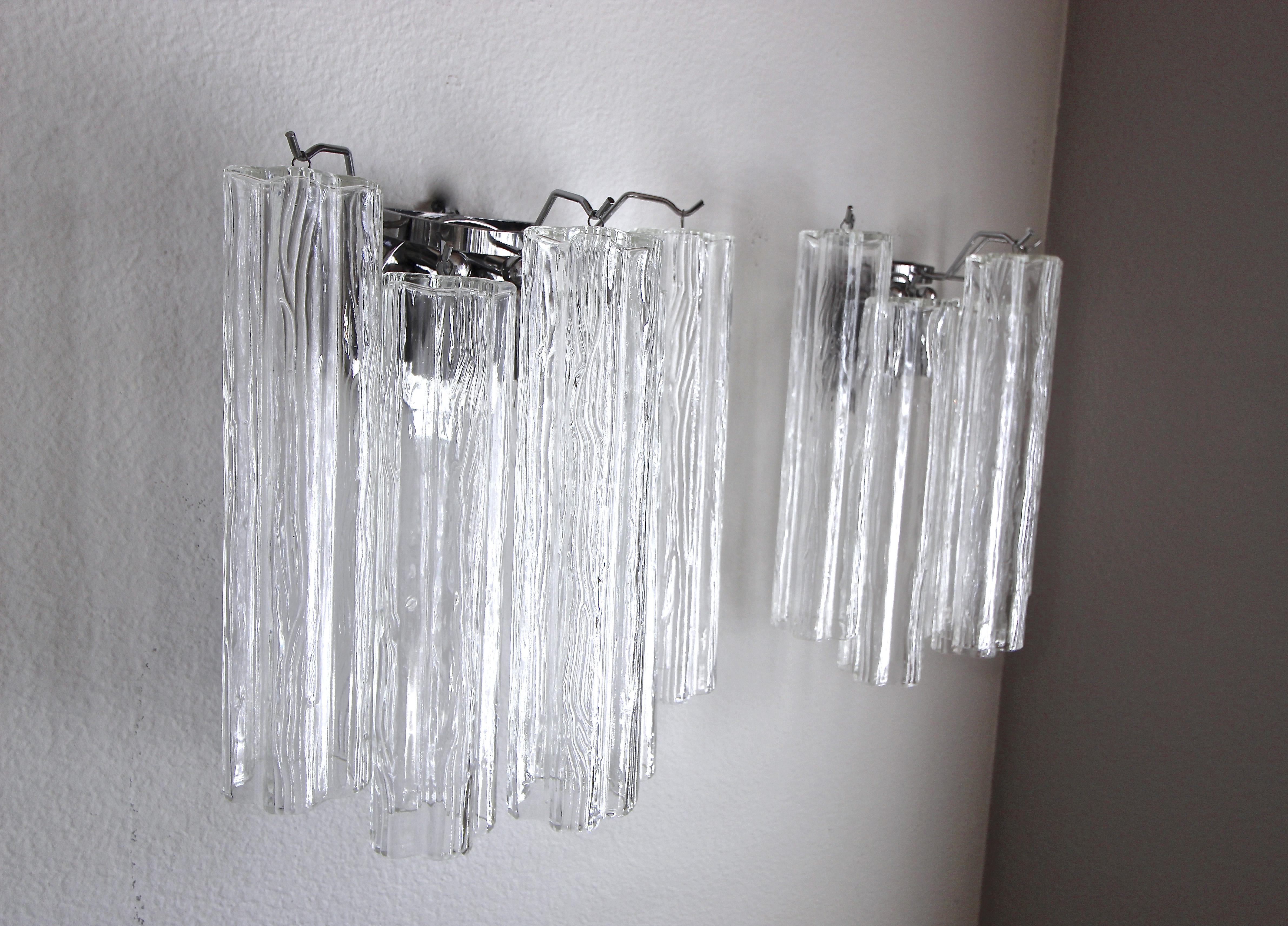 Pair of Murano Tronchi Glass Tube Wall Sconces 2