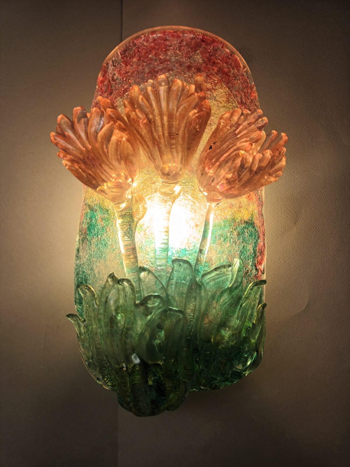 20th Century Pair of Murano Tulips Sconces For Sale