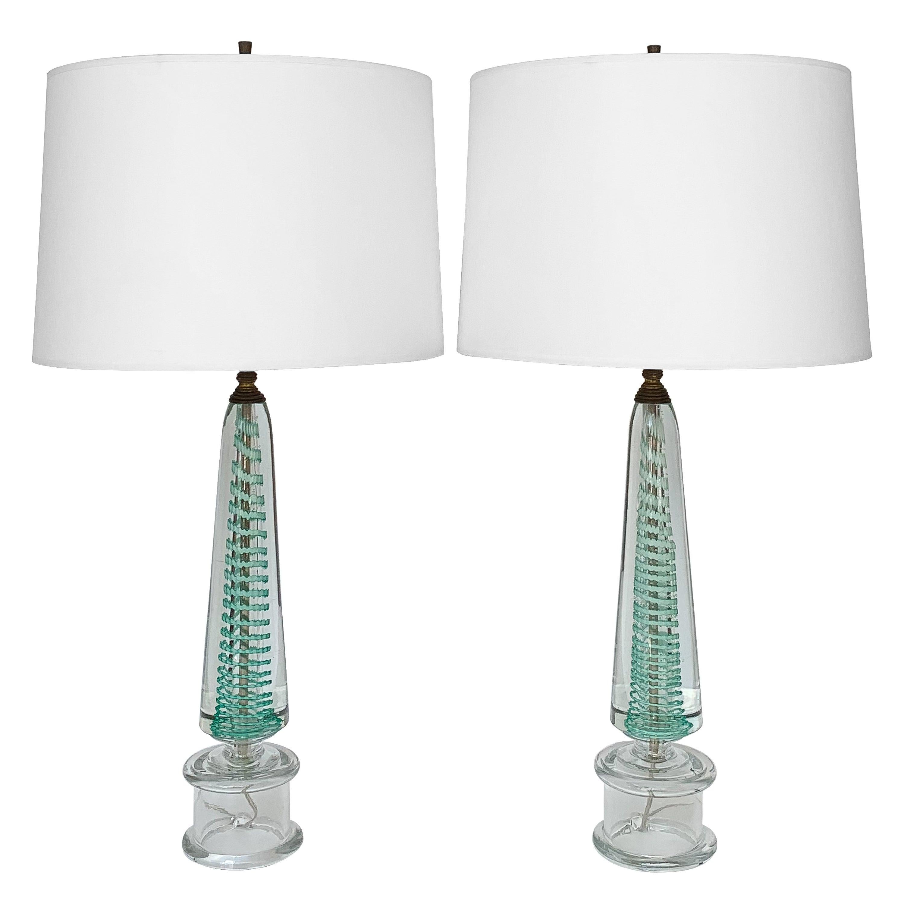 Pair of Murano Turquoise Swirl Glass Table Lamps at 1stDibs
