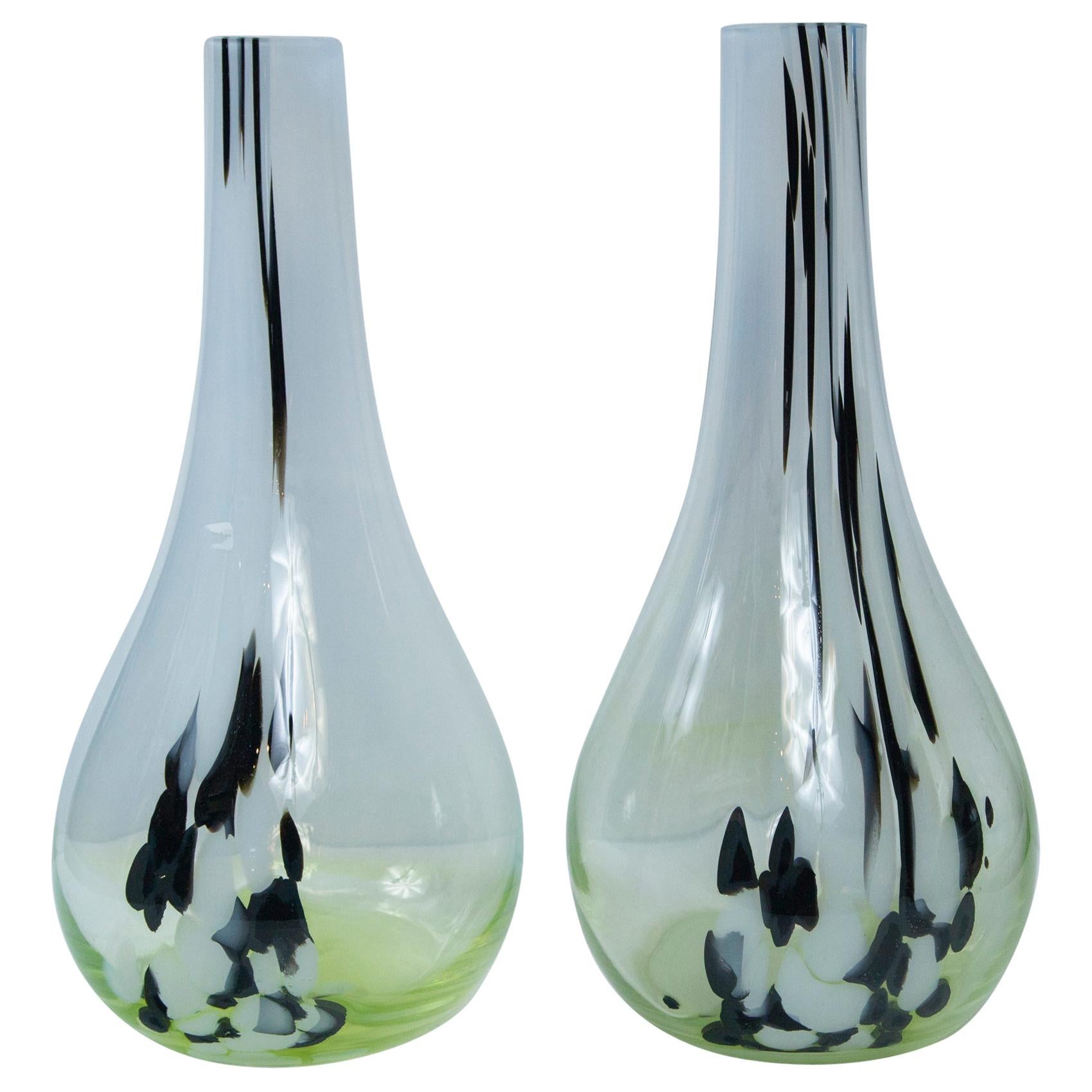 Pair of Murano Type Tall Neck Vases For Sale