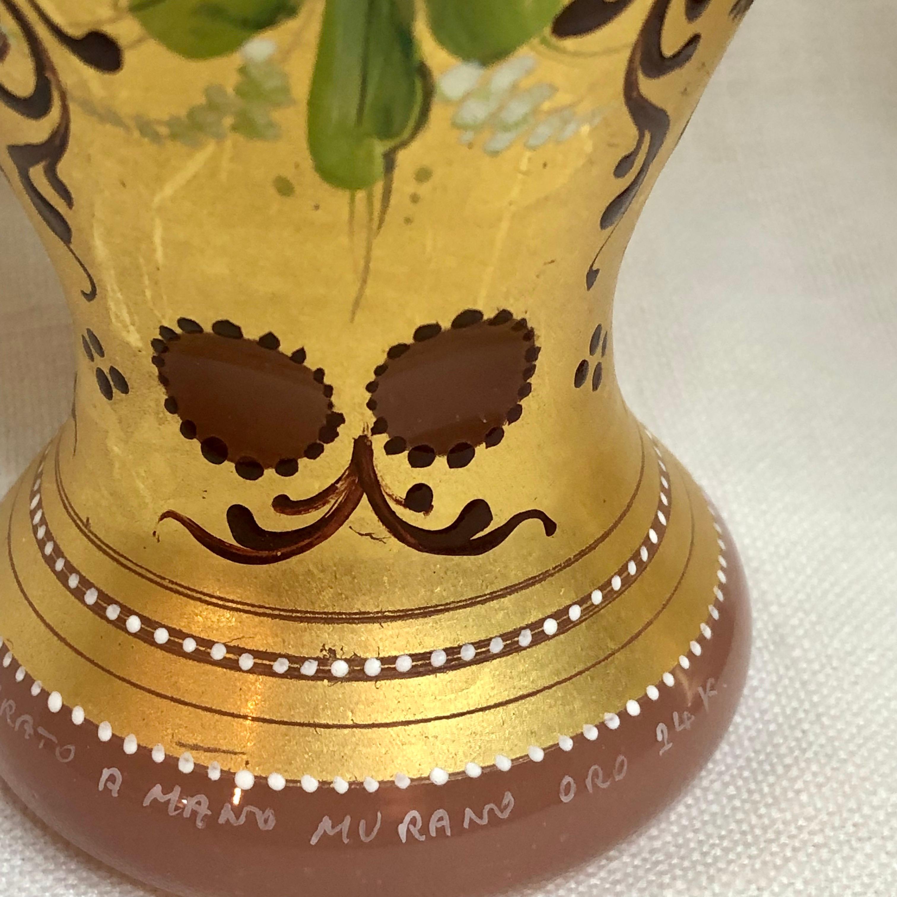 Paire de vases de Murano superposés décorés de roses et d'or 24 carats en vente 7