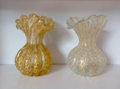 Pair of Murano Vases in Gold with Controlled Bubbles